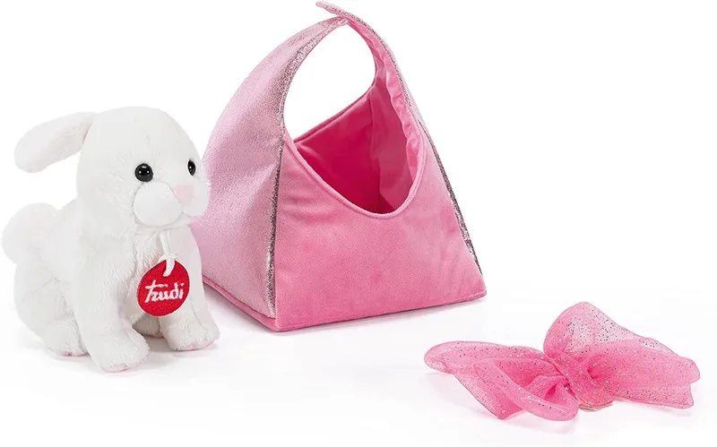 Fashion Bags Konijntas met Strik 18 cm - Handgemaakt in Italië - Pluche knuffel - Knuffeldier voor jongens en meisjes - Wit/Roze - 18x15x15 cm maat S by Trudi in Multicolour – product photo