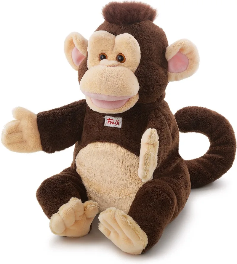 Puppets Handpop Aap 21 cm - Handgemaakt in Italie - Zacht pluche - Knuffeldier voor jongens en meisjes - Bruin - 15x21x20 cm maat S van Trudi in Aap Bruin – productfoto
