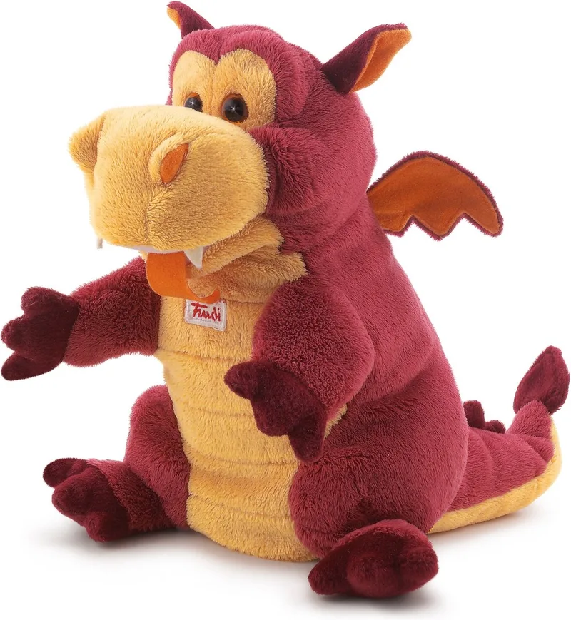 Puppets Handpop Draak 24 cm - Handgemaakt in Italie - Zacht pluche - Knuffeldier voor jongens en meisjes - Rood Bruin - 15x22x24 cm maat S by Trudi in Draak rood – product photo