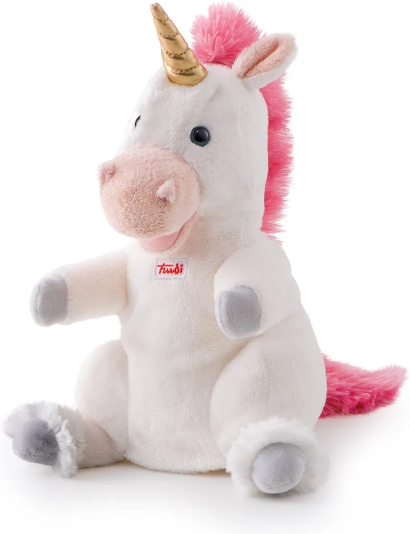 Puppets Handpop Eenhoorn 30 cm - Handgemaakt in Italie - Zacht pluche - Knuffeldier voor jongens en meisjes - Wit Roze - 17x30x17 cm maat S de Trudi en Puppet Unicorn Wit roze – photo produit