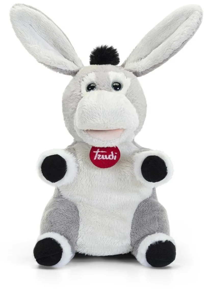 Puppets Handpop Ezel 25 cm - Handgemaakt in Italie - Zacht pluche - Knuffeldier voor jongens en meisjes - Grijs - 17x25x15 cm maat S van Trudi in Ezel Grijs – productfoto