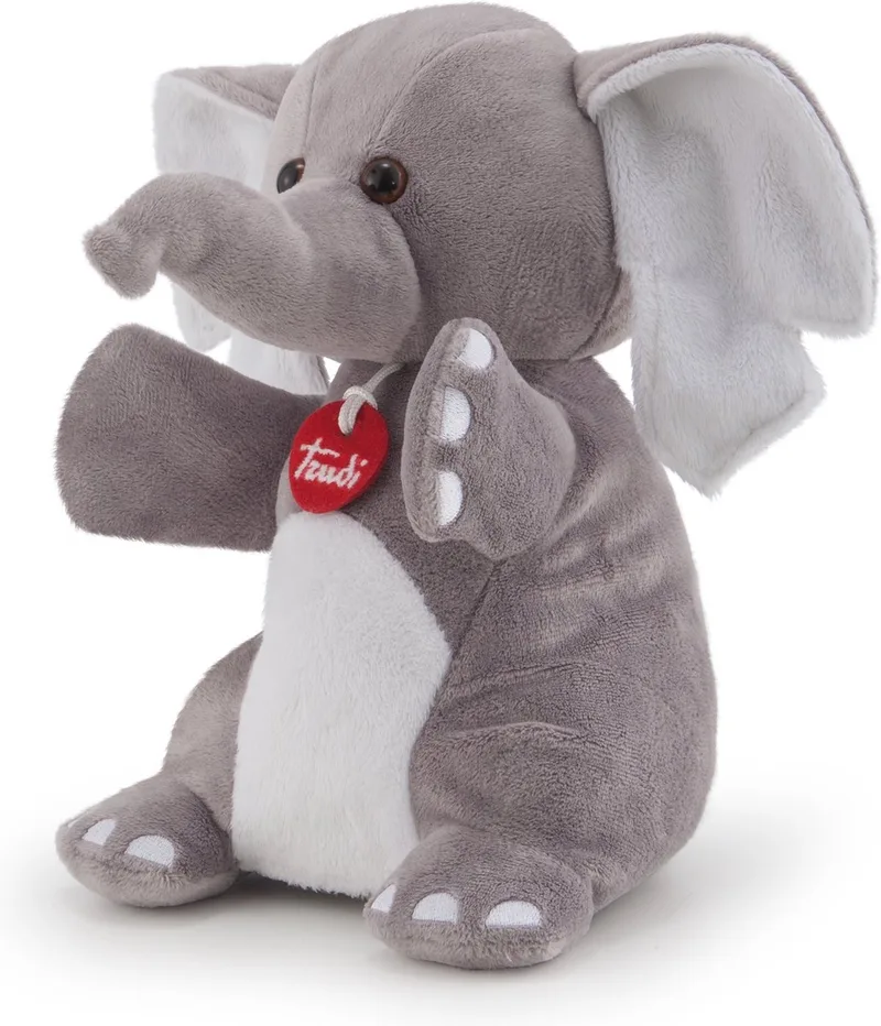 Puppets Handpop Olifant 26 cm - Handgemaakt in Italie - Zacht pluche - Knuffeldier voor jongens en meisjes - Grijs - 15x19x26 cm maat S by Trudi in Olifant Grijs – product photo
