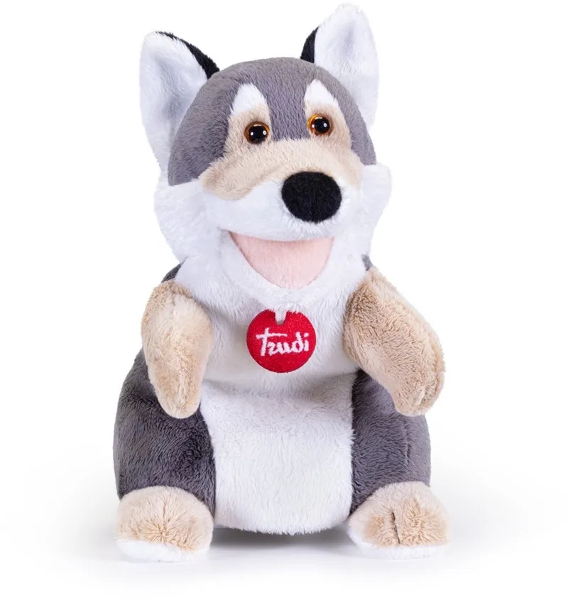 Puppets Handpop Wolf 16 cm - Handgemaakt in Italie - Pluche knuffel - Knuffeldier voor jongens en meisjes - Grijs Wit - Beweegbare snuit, poten en oren van Trudi in Wolf Grijs – productfoto
