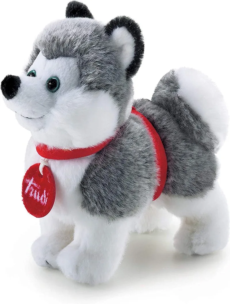Trudino Knuffel Hond Husky 15 cm - Handgemaakt in Italie - Zacht pluche - Knuffeldier voor jongens en meisjes - Grijs Wit - 8x15x15 cm maat XS by Trudi in Hond Husky Grijs – product photo