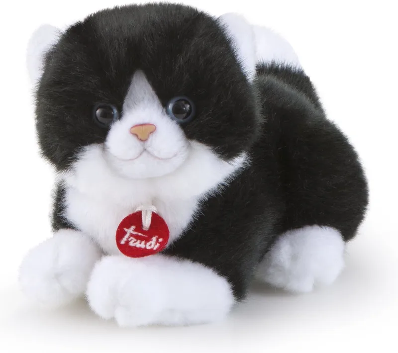 Trudino Knuffel Kat 15 cm - Handgemaakt in Italie - Zacht pluche - Knuffeldier voor jongens en meisjes - Zwart Wit - 9x10x15 cm maat XS by Trudi in Kat Wit Zwart – product photo