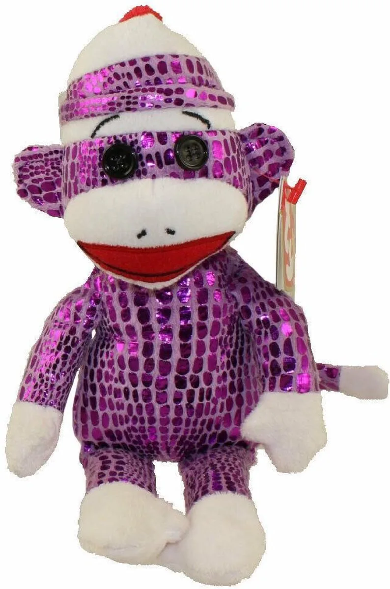Beanies Sock Monkey Aap 15 cm från Ty i Lila – produktbild