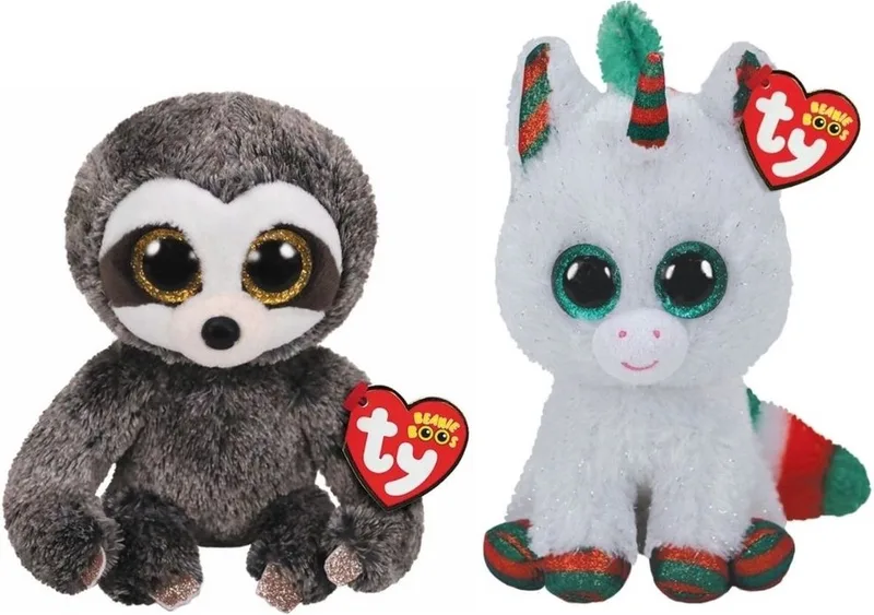 Knuffel - Beanie Boo's - Dangler Sloth & Christmas Unicorn von Ty in Mehrfarbig – Produktfoto