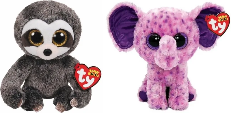 Knuffel - Beanie Boo's - Dangler Sloth & Eva Elephant by Ty in Multicolour – product photo