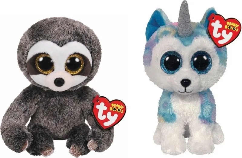 Knuffel - Beanie Boo's - Dangler Sloth & Helena Husky von Ty in Mehrfarbig – Produktfoto
