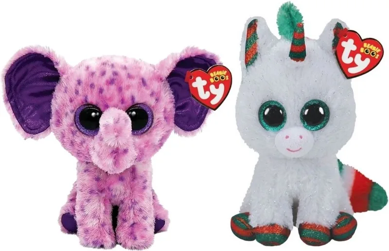 Knuffel - Beanie Boo's - Eva Elephant & Christmas Unicorn von Ty in Mehrfarbig – Produktfoto