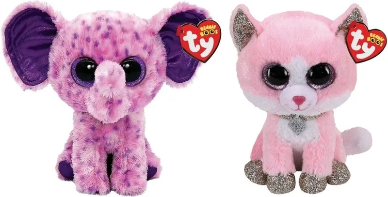 Knuffel - Beanie Boo's - Fiona Pink Cat & Eva Elephant by Ty in Multicolour – product photo
