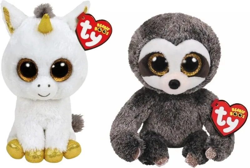 Knuffel - Beanie Boo's - Pegasus Unicorn & Dangler Sloth van Ty in Meerkleurig – productfoto