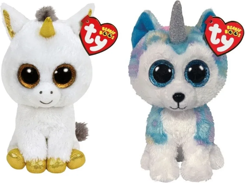 Knuffel - Beanie Boo's - Pegasus Unicorn & Helena Husky van Ty in Meerkleurig – productfoto