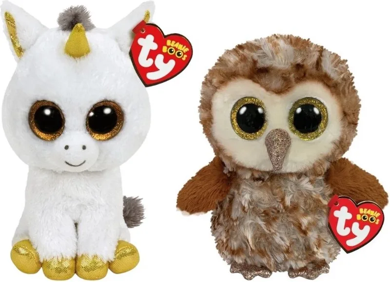 Knuffel - Beanie Boo's - Pegasus Unicorn & Percy Owl van Ty in Meerkleurig – productfoto