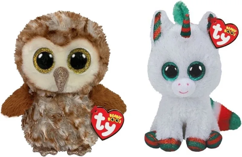 Knuffel - Beanie Boo's - Percy Owl & Christmas Unicorn van Ty in Meerkleurig – productfoto