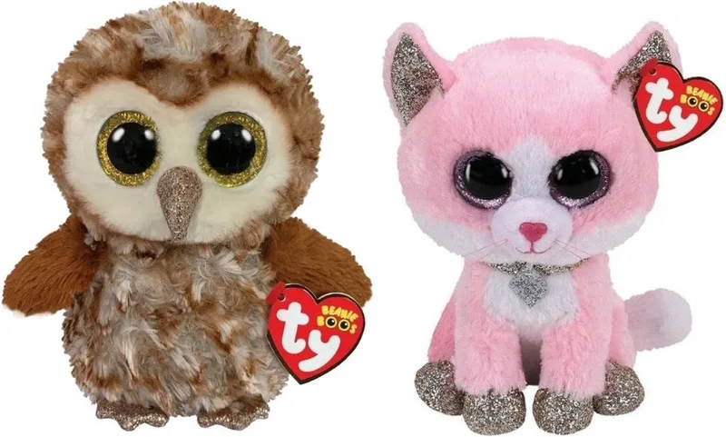 Knuffel - Beanie Boo's - Percy Owl & Fiona Pink Cat by Ty in Multicolour – product photo
