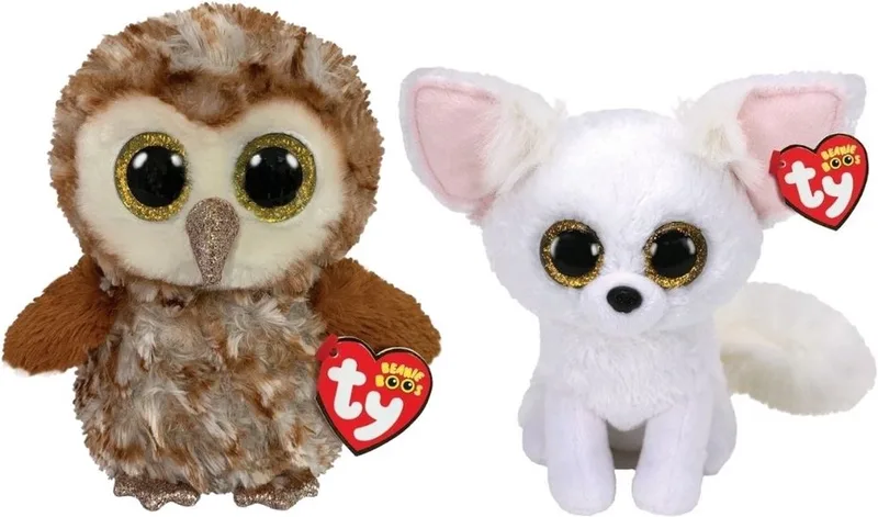 Knuffel - Beanie Boo's - Percy Owl & Phoenix Fox von Ty in Mehrfarbig – Produktfoto