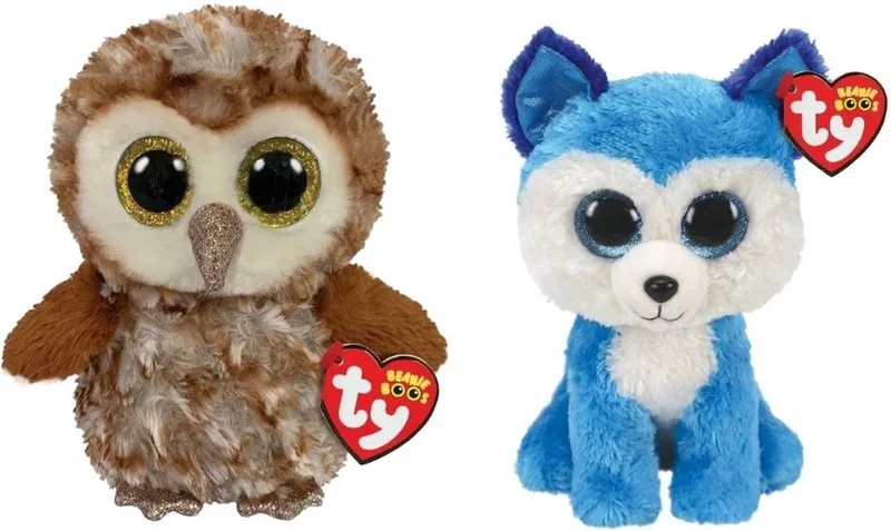 Knuffel - Beanie Boo's - Percy Owl & Prince Husky von Ty in Mehrfarbig – Produktfoto