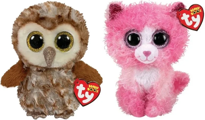Knuffel - Beanie Boo's - Percy Owl & Reagan Cat från Ty i Flerfärgad – produktbild