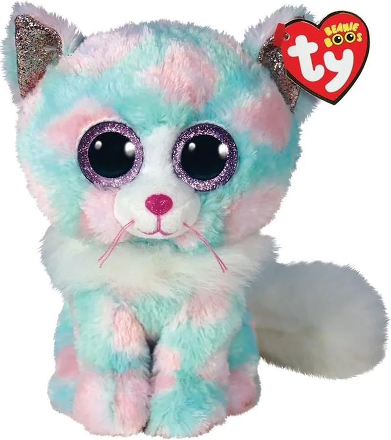 Knuffel - Beanie Boos - Opal Cat - 15cm de Ty en Turqcuoise, Blanc, Rose – photo produit