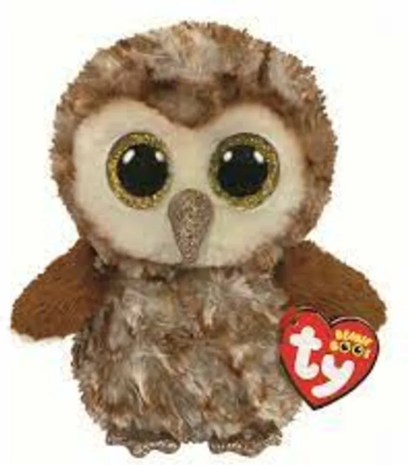 Knuffel - Beanie Boos - Percy Owl - 15cm van Ty in Bruin Wit – productfoto