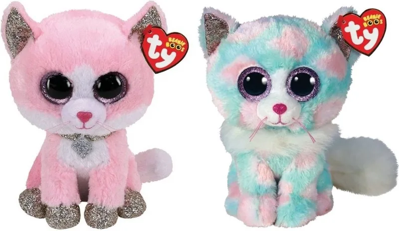 Knuffel - Beanie Buddy - Fiona Pink Cat & Opal Cat van Ty in Meerkleurig – productfoto
