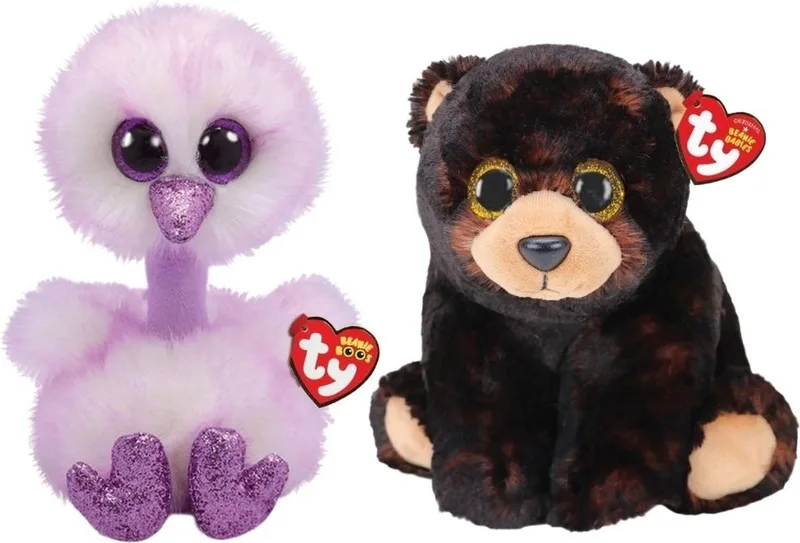 Knuffel - Beanie Buddy - Kenya Ostrich & Kodi Bear fra Ty i Flerfarvet – produktbillede