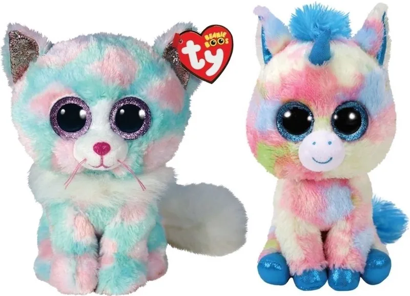 Knuffel - Beanie Buddy - Opal Cat & Blitz Unicorn van Ty in Meerkleurig – productfoto