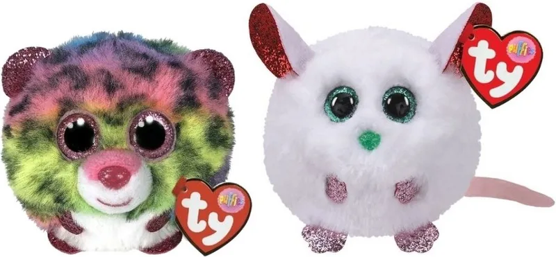 Knuffel - Teeny Puffies - Dotty Leopard & Christmas Mouse von Ty in Mehrfarbig – Produktfoto