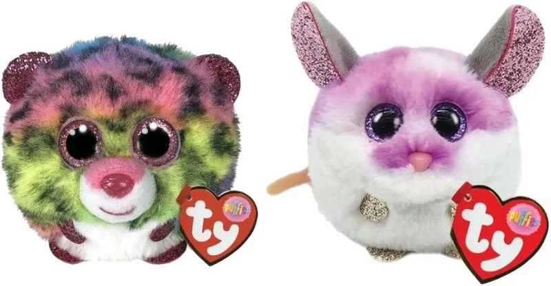 Knuffel - Teeny Puffies - Dotty Leopard & Colby Mouse von Ty in Mehrfarbig – Produktfoto
