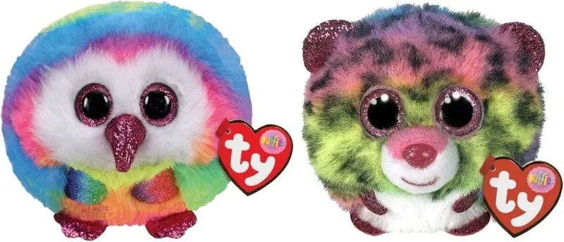 Knuffel - Teeny Puffies - Owel Owl & Dotty Leopard von Ty in Mehrfarbig – Produktfoto