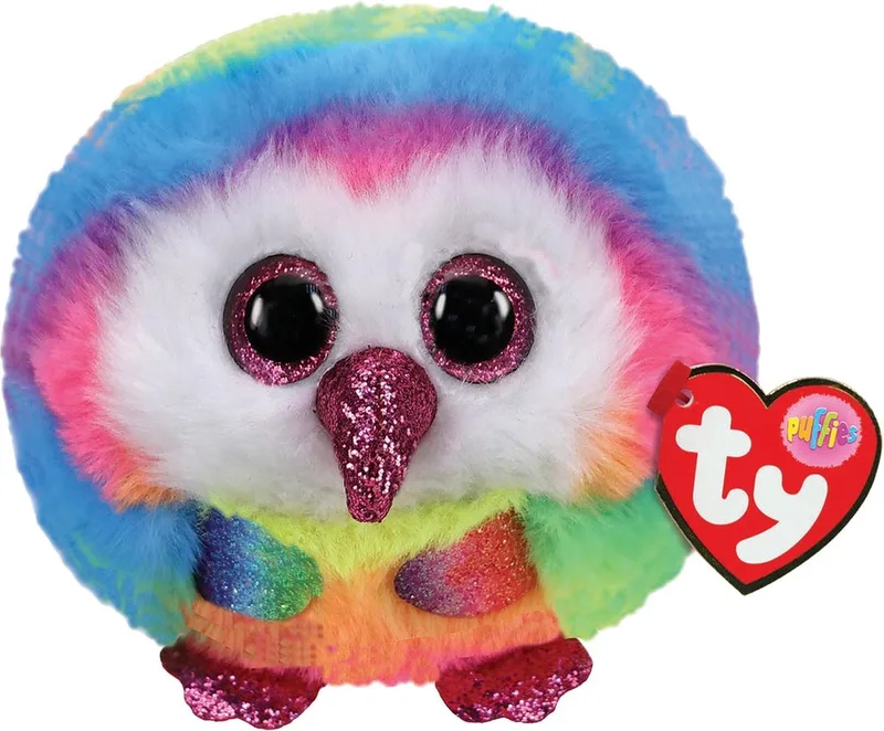 Knuffel - Teeny Puffies - Owen Owl - 10cm by Ty in Blue, Green, Red – product photo