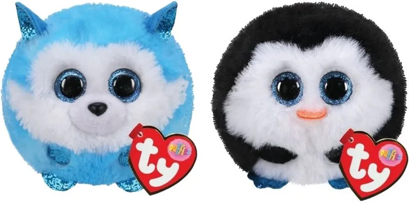 Knuffel - Teeny Puffies - Prince Husky & Waddles Penguin von Ty in Mehrfarbig – Produktfoto