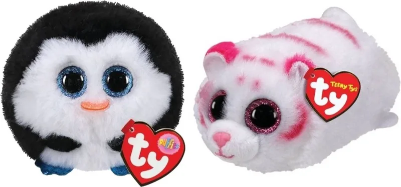 Knuffel - Teeny Puffies - Waddles Penguin & Tabor Tiger von Ty in Mehrfarbig – Produktfoto