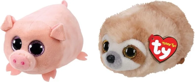 Knuffel - Teeny Ty's - Curly Pig & Dangler Sloth von Ty in Mehrfarbig – Produktfoto