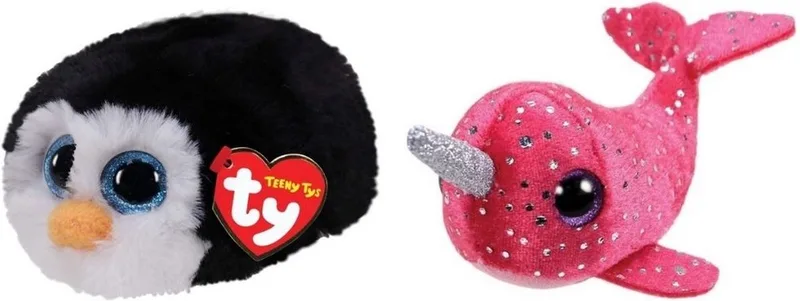 Knuffel - Teeny Ty's - Waddles Penguin & Nelly Narwhal de Ty en Multicolore – photo produit