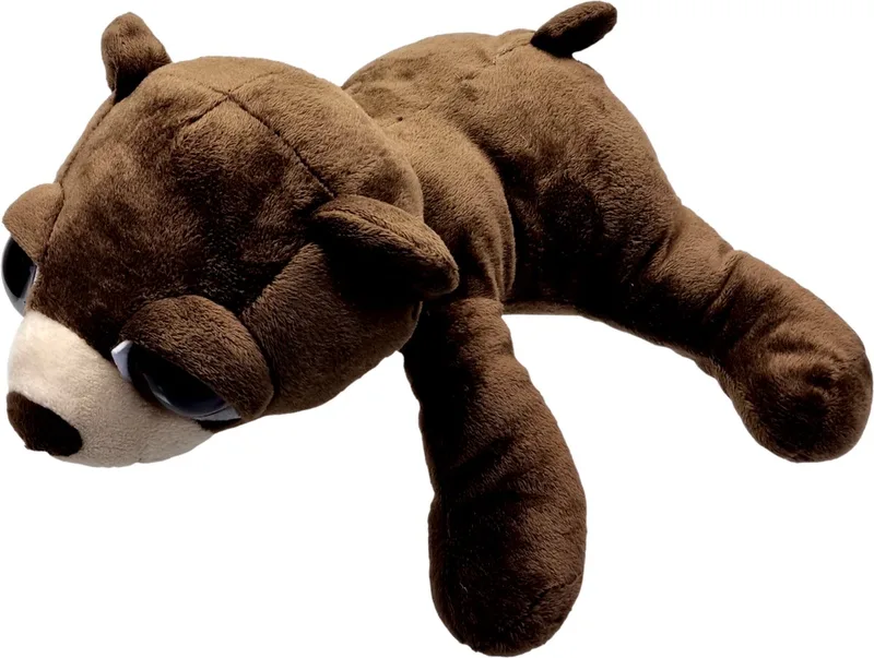 Beer Bruce – Liggend met grote ogen – 36cm de Uni-Toys en Donkerbruin – photo produit