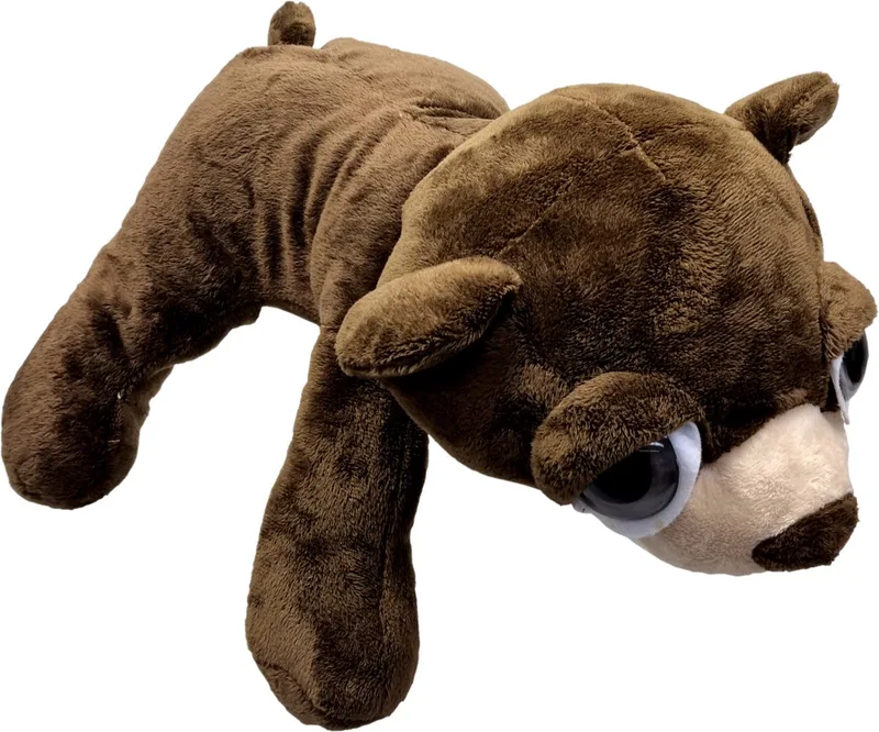 Beer Bruce – Liggend met grote ogen – 45cm de Uni-Toys en Donkerbruin – photo produit