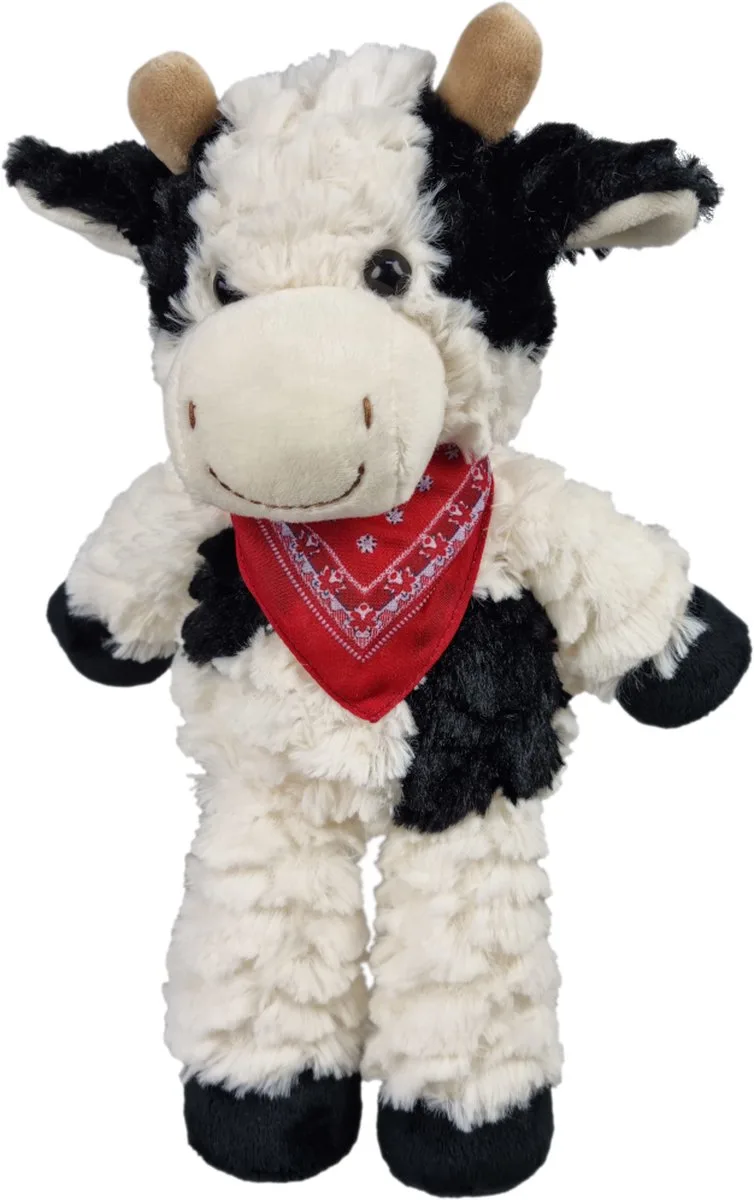 Koetje Caroline met boerenzakdoek – Knuffel – 28 cm by Uni-Toys in Wit-Zwart – product photo