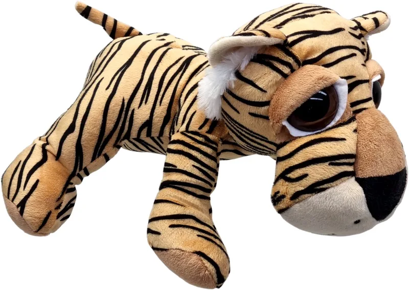 Tijger Thomas – Liggend met grote ogen – 28cm – Bruin by Uni-Toys in Bruin-Zwart – product photo