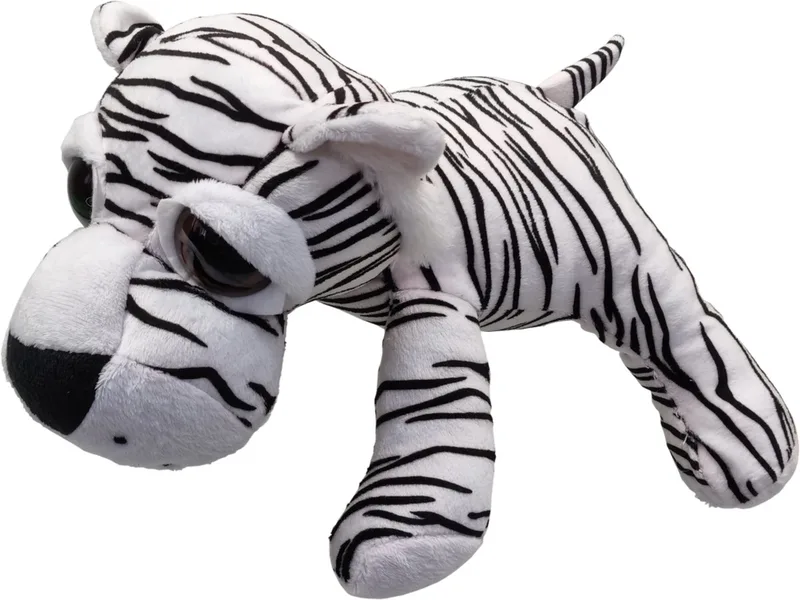 Tijger Thomas – Liggend met grote ogen – 28cm – Wit by Uni-Toys in Wit-Zwart – product photo