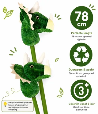 Stokpaard dino - 78 cm - Stokpaardje - Dinosaurus - Stokpaarden - Hobby horse - Gerecycled polyester - vanaf 3 jaar