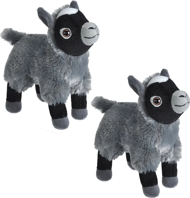 Geitje - 2x - pluche knuffel dier - grijs/zwart - 20 cm - Boerderij knuffelbeesten by Wild Republic in Dark grey – product photo