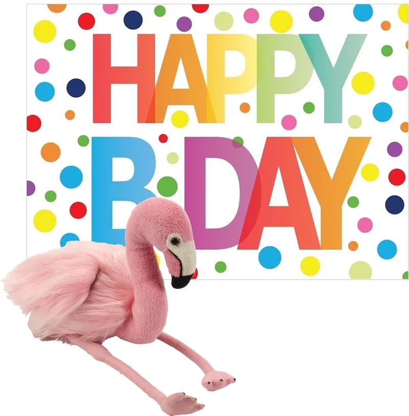 Knuffel flamingo 20 cm met Happy Birthday wenskaart by Wild Republic in Multicolour – product photo