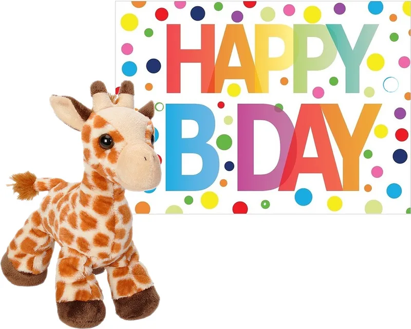 Knuffel giraffe 18 cm - met A5-size Happy Birthday wenskaart by Wild Republic in Multicolour – product photo