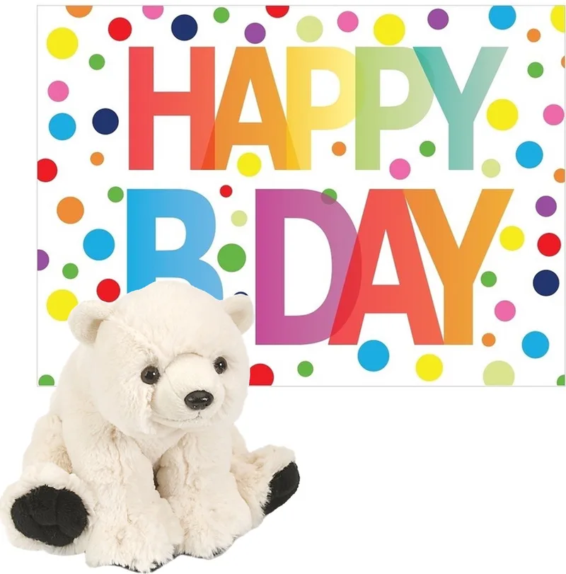 Knuffel ijsbeer 20 cm met Happy Birthday wenskaart by Wild Republic in White – product photo