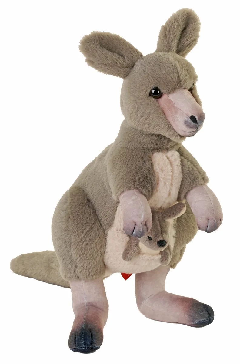 knuffel Kangoeroe met baby - 20 cm - pluche - dieren knuffels de Wild Republic en Gris – photo produit