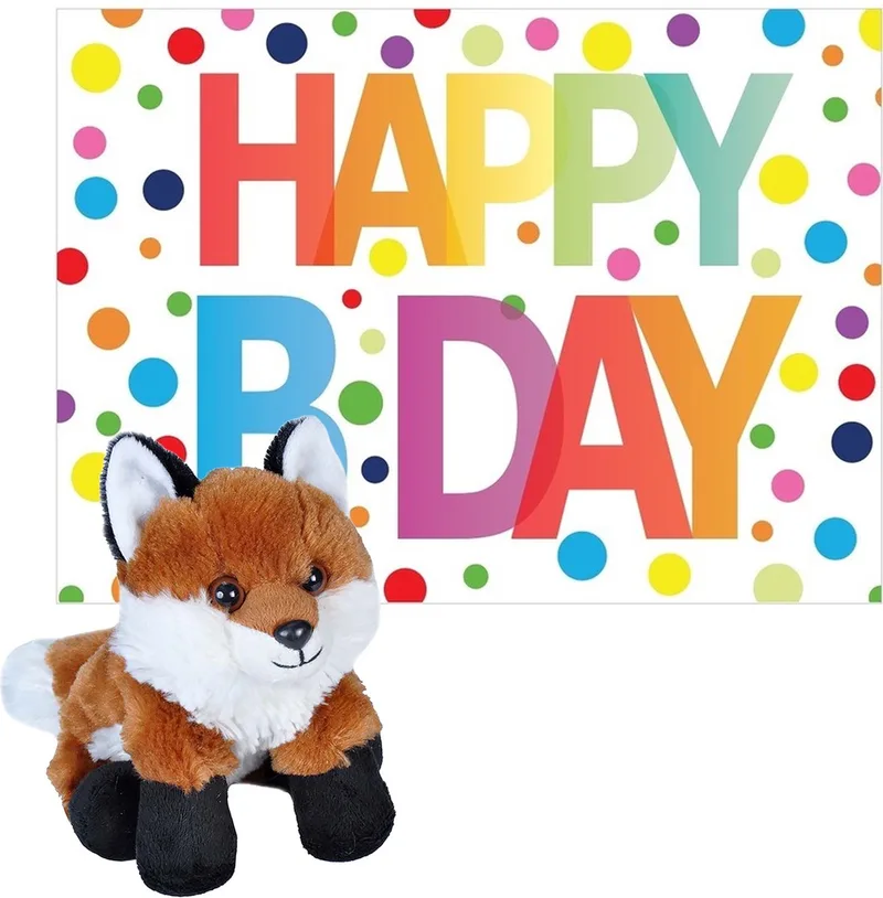 Knuffel rode vos 18 cm met Happy Birthday wenskaart by Wild Republic in Multicolour – product photo