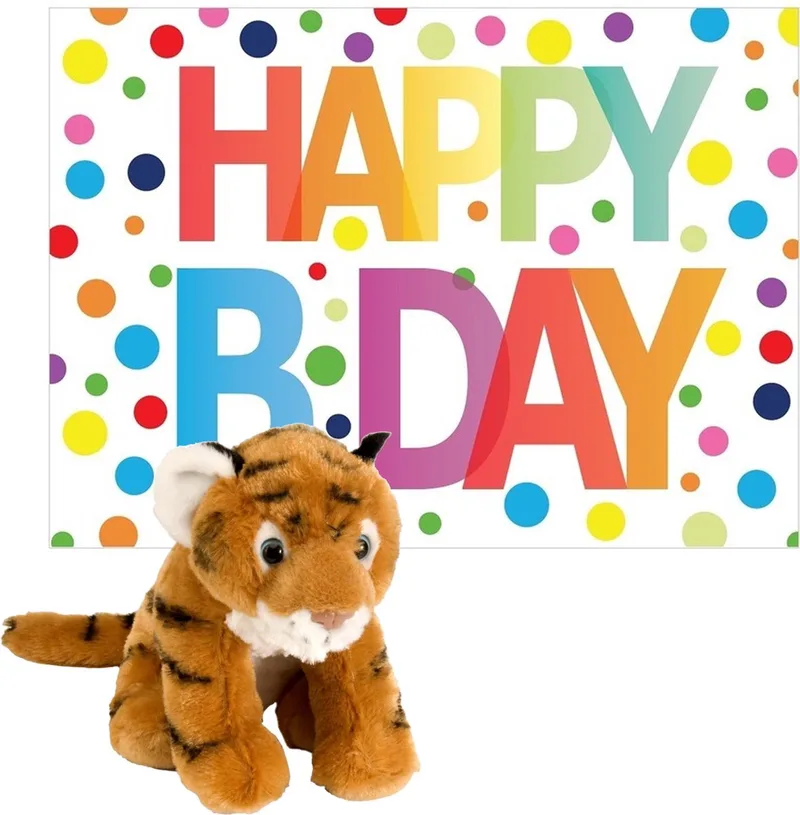 Knuffel tijger 20 cm met Happy Birthday wenskaart van Wild Republic in Meerkleurig – productfoto