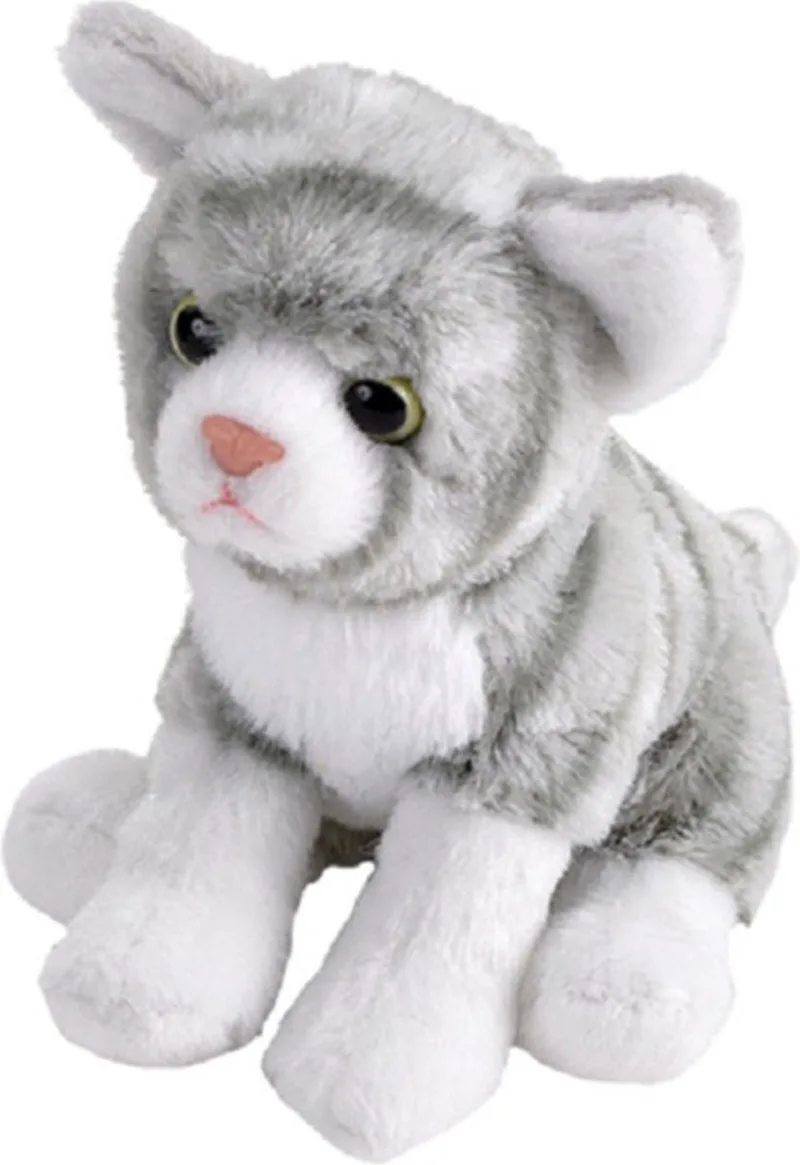 Pluche knuffel kat/poes - 13 cm - huisdieren knuffel - lapjes kat/poes - huisdieren från Wild Republic i Grå – produktbild